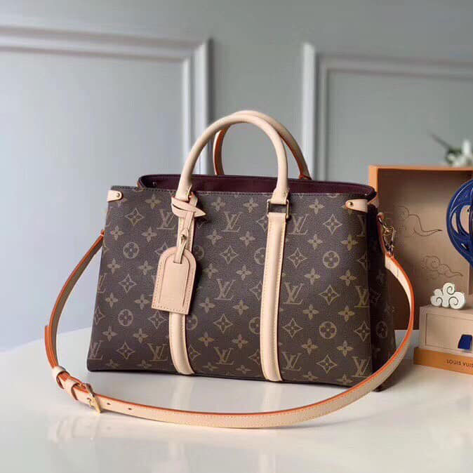 Túi xách Louis Vuitton hoa nâu sọc pha da super vip