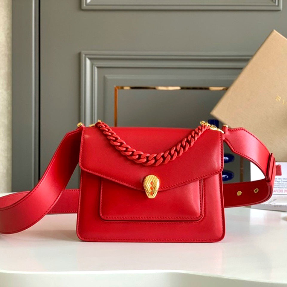 Túi xách Bvlgari da mịn đầu rắn khóa vàng siêu cấp