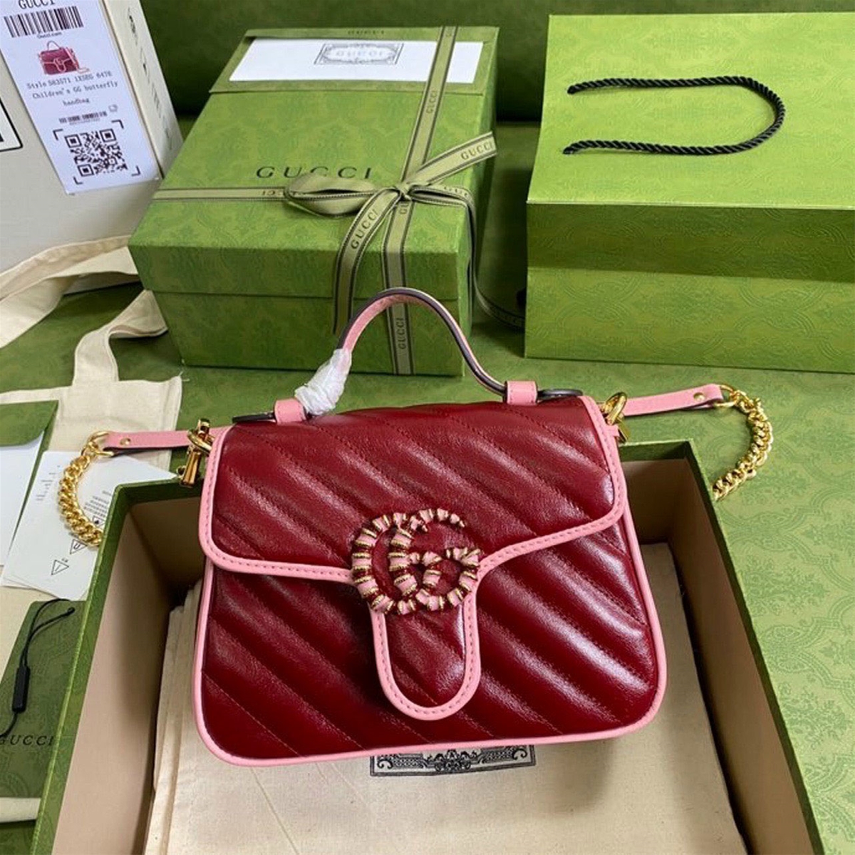 Túi xách Gucci đỏ viền hồng siêu cấp