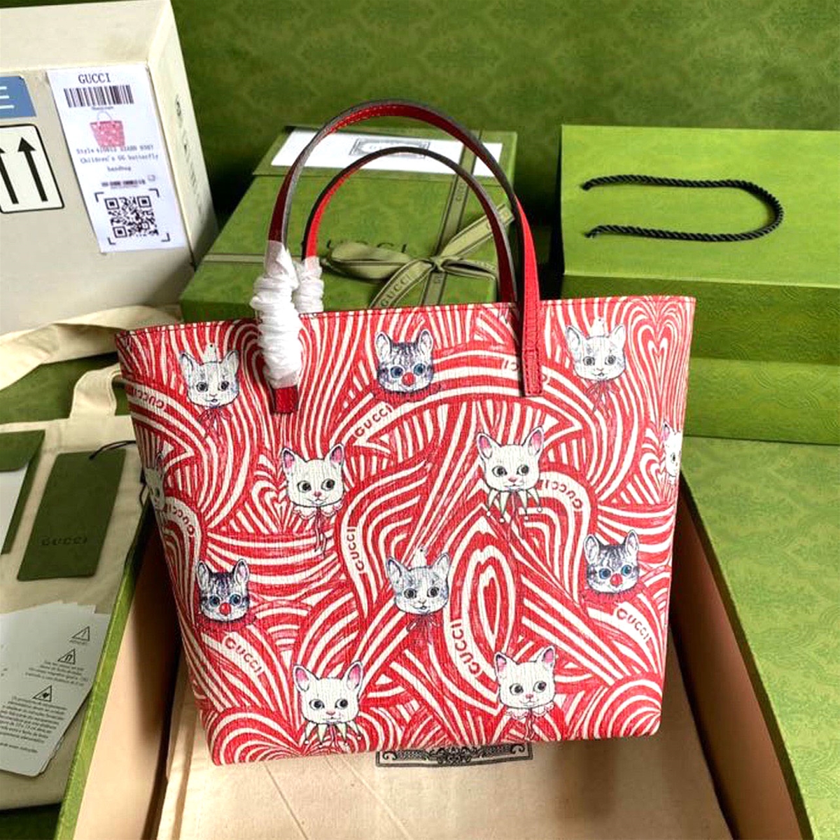 Túi xách Gucci đỏ họa tiết mèo siêu cấp