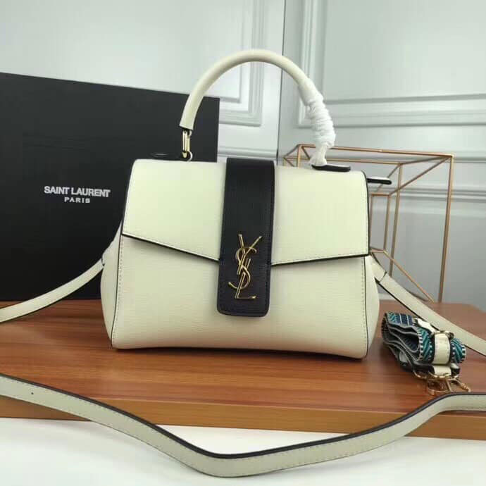 Túi xách cặp YSL trắng phối sọc đen super