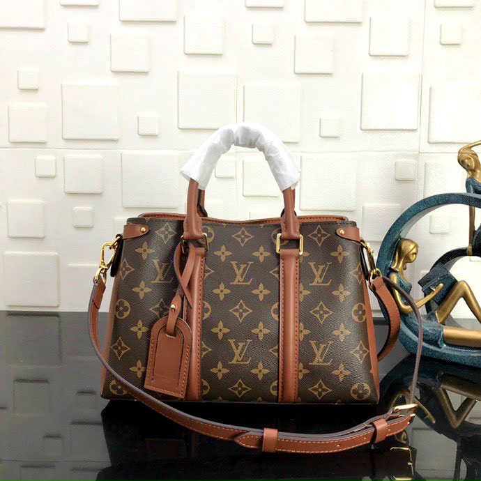 Túi xách Louis Vuittion hoa nâu viền da xách tay