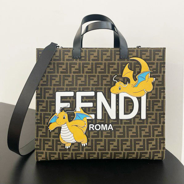 Túi xách chất vải kẻ nâu Fendi quai xách làn siêu cấp