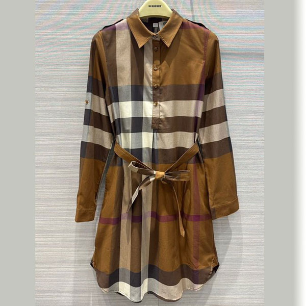 Váy kẻ nâu suông dài Burberry cao cấp