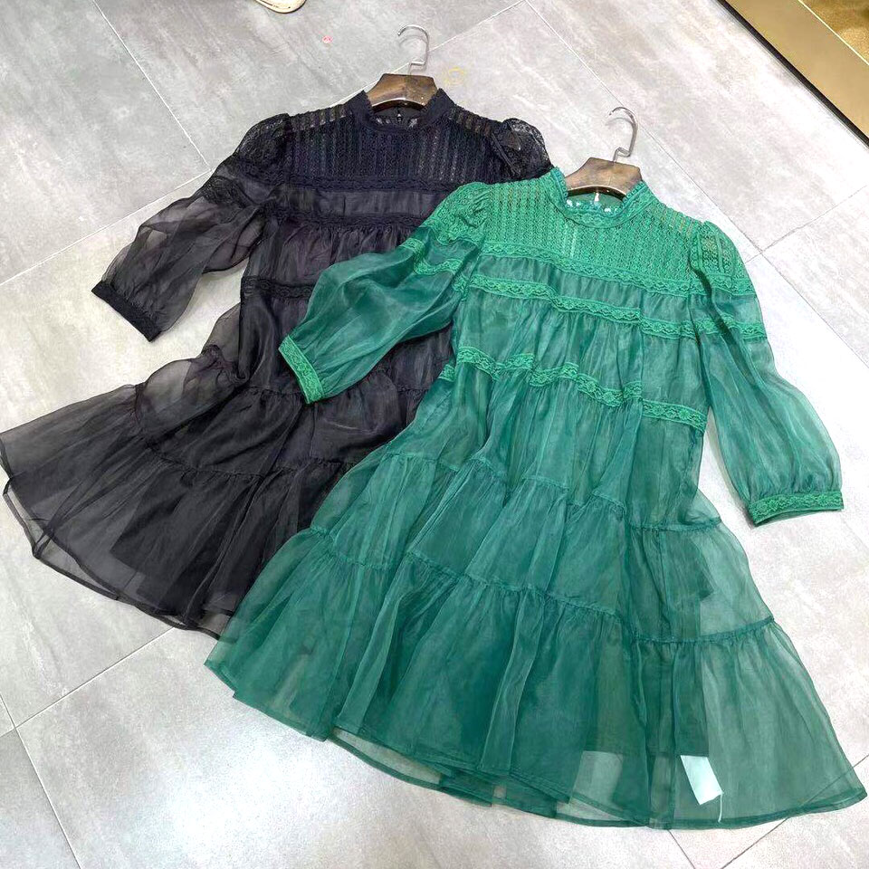 Váy nữ chất Voan xoè 2 màu phối hoa ren cao cấp