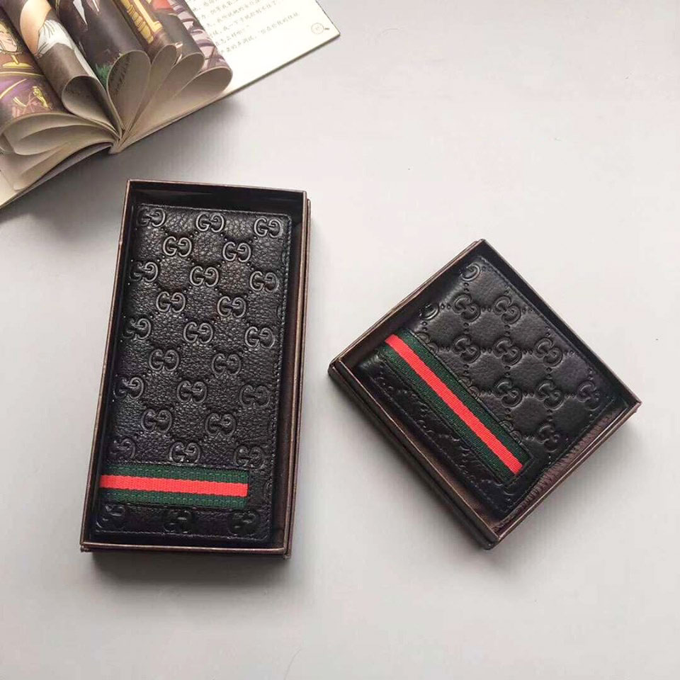 Ví nam hiệu Gucci viền đỏ dập Logo 