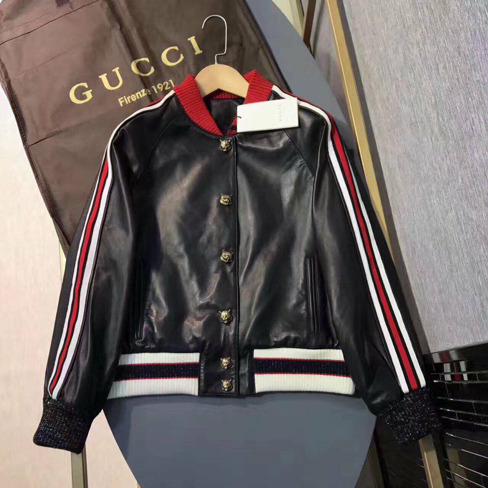 Áo khoác coach  Gucci nữ đen pha sọc đỏ