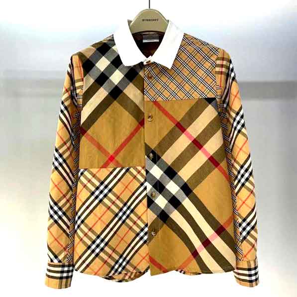 Áo sơ mi kẻ vàng phối cổ trắng hiệu Burberry cao cấp