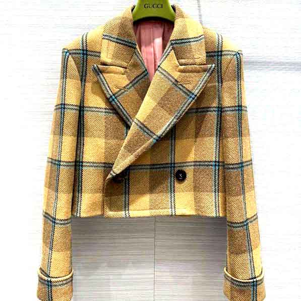 Áo dạ crop kẻ vàng sọc xanh hiệu Burberry cao cấp