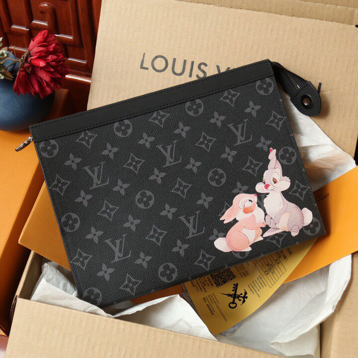 Túi Cluth LV ô viền da kéo khóa siêu cấp